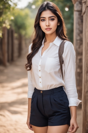 黑色短裤白色衬衫美女写真图片